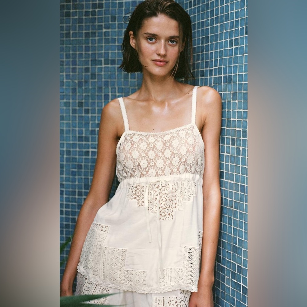 ZARA oyster white strappy lace top size medium - Picture 1 of 9
